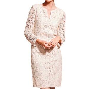 Talbots Floral Lace Overlay Long Sleeve Dress Cream Ivory Size 4